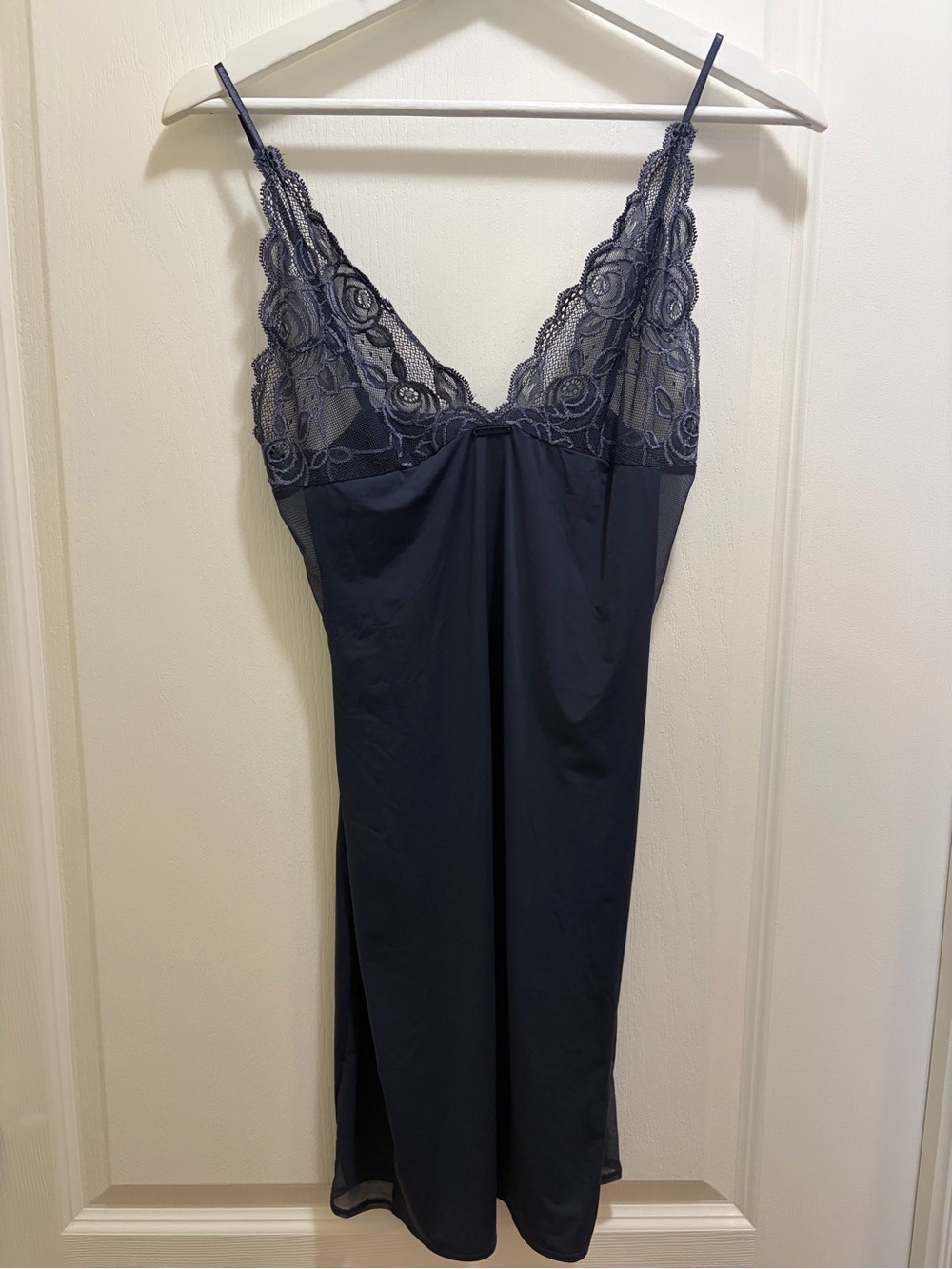 Calvin Klein Sexy Lace Trim Satin Chemise Slip Dress - Navy New W/O Tag